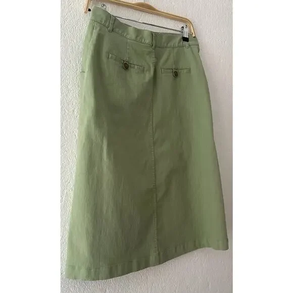 Christopher & Banks Women's Green Stretch Button Front Knee Length Skirt Size 4 - Picture 14 of 15
